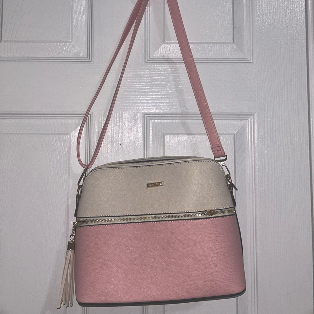 Elim & Paul Colorblock Pink Cream Purse Adjustable Strap Gold Hardware